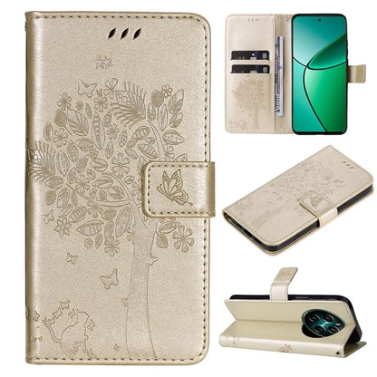 KT Imprinting Flower Series-3 For Realme Narzo 70 5G / Narzo 70 Pro 5G / P1 5G / 12 4G / 12+ 5G Case Cat Tree Pattern Flip Leather Phone Cover