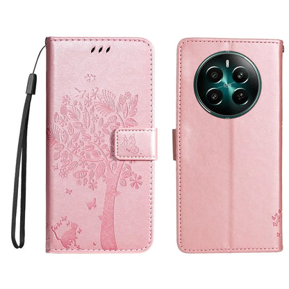 KT Imprinting Flower Series-3 For Realme Narzo 70 5G / Narzo 70 Pro 5G / P1 5G / 12 4G / 12+ 5G Case Cat Tree Pattern Flip Leather Phone Cover