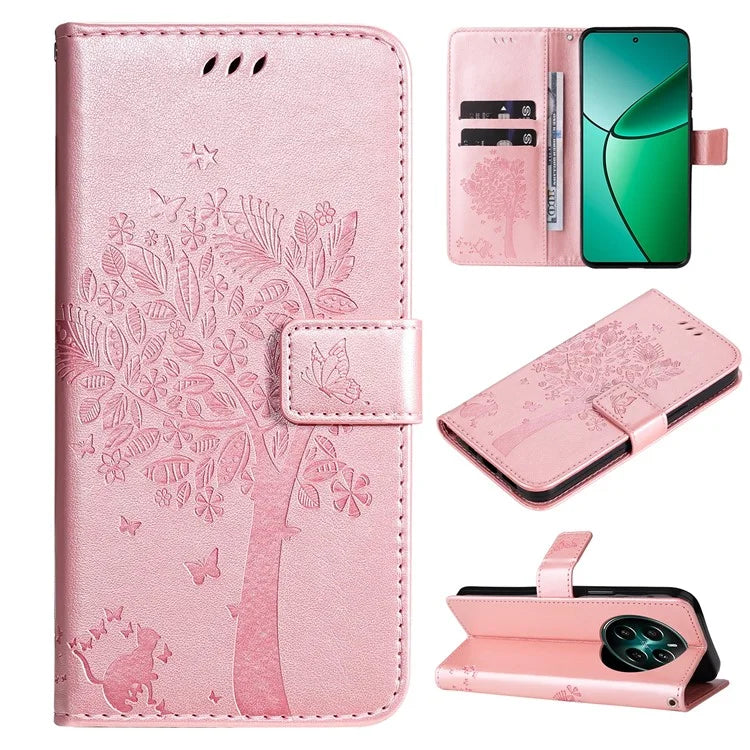 KT Imprinting Flower Series-3 For Realme Narzo 70 5G / Narzo 70 Pro 5G / P1 5G / 12 4G / 12+ 5G Case Cat Tree Pattern Flip Leather Phone Cover