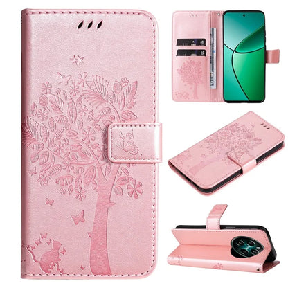 KT Imprinting Flower Series-3 For Realme Narzo 70 5G / Narzo 70 Pro 5G / P1 5G / 12 4G / 12+ 5G Case Cat Tree Pattern Flip Leather Phone Cover