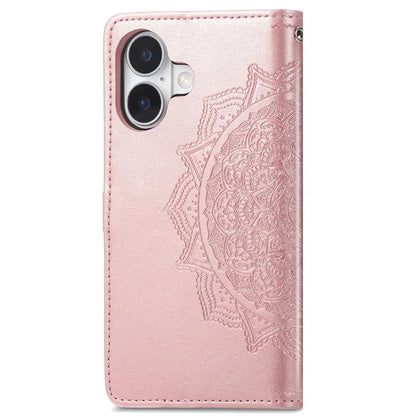 For iPhone 16 Plus Case Mandala Embossed Design Leather Wallet Phone Cover
