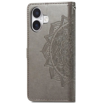For iPhone 16 Plus Case Mandala Embossed Design Leather Wallet Phone Cover