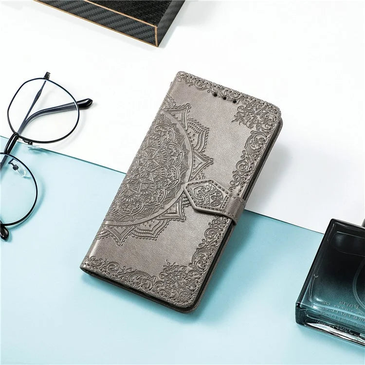For iPhone 16 Plus Case Mandala Embossed Design Leather Wallet Phone Cover