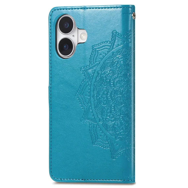 For iPhone 16 Plus Case Mandala Embossed Design Leather Wallet Phone Cover