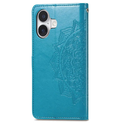 For iPhone 16 Plus Case Mandala Embossed Design Leather Wallet Phone Cover
