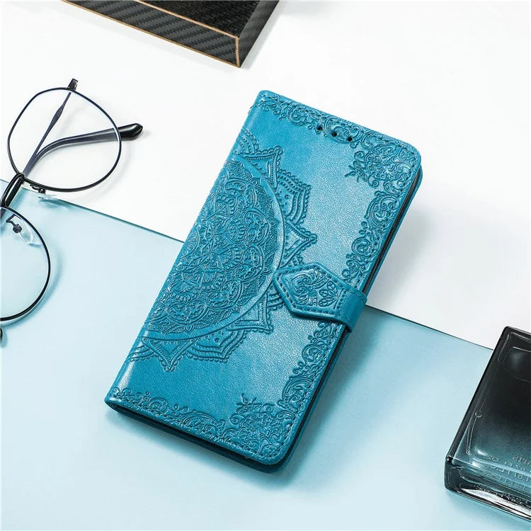 For iPhone 16 Plus Case Mandala Embossed Design Leather Wallet Phone Cover