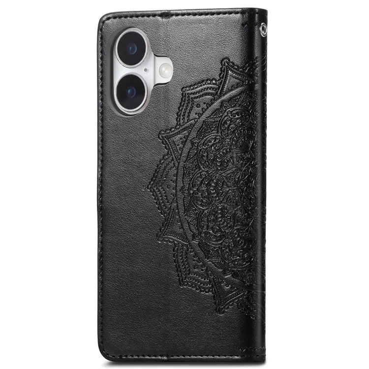For iPhone 16 Plus Case Mandala Embossed Design Leather Wallet Phone Cover