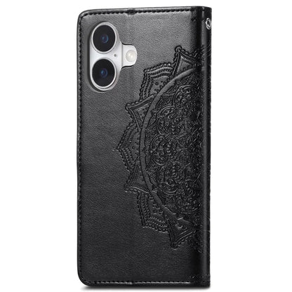 For iPhone 16 Plus Case Mandala Embossed Design Leather Wallet Phone Cover