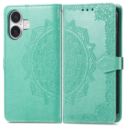 For iPhone 16 Plus Case Mandala Embossed Design Leather Wallet Phone Cover