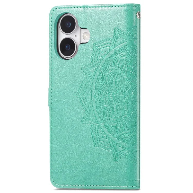For iPhone 16 Plus Case Mandala Embossed Design Leather Wallet Phone Cover