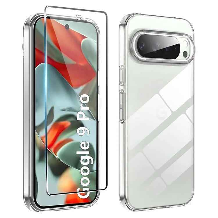 For Google Pixel 9 / 9 Pro Clear TPU Anti-Scratch Phone Case + 2.5D Arc Edge Screen Protector