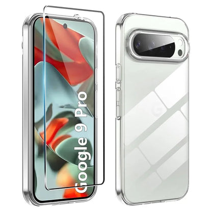 For Google Pixel 9 / 9 Pro Clear TPU Anti-Scratch Phone Case + 2.5D Arc Edge Screen Protector