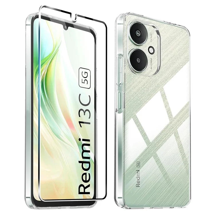 For Xiaomi Redmi 13C 5G / 13C 4G / 13R 5G / Poco M6 5G Clear TPU Anti-Scratch Phone Case + 2.5D Arc Edge Screen Protector