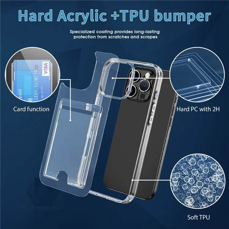 For iPhone 16 Pro Clear Case TPU+PC+Acrylic Cell Phone Case with Card Holder