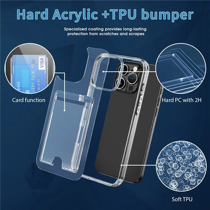 For iPhone 16 Pro Clear Case TPU+PC+Acrylic Cell Phone Case with Card Holder
