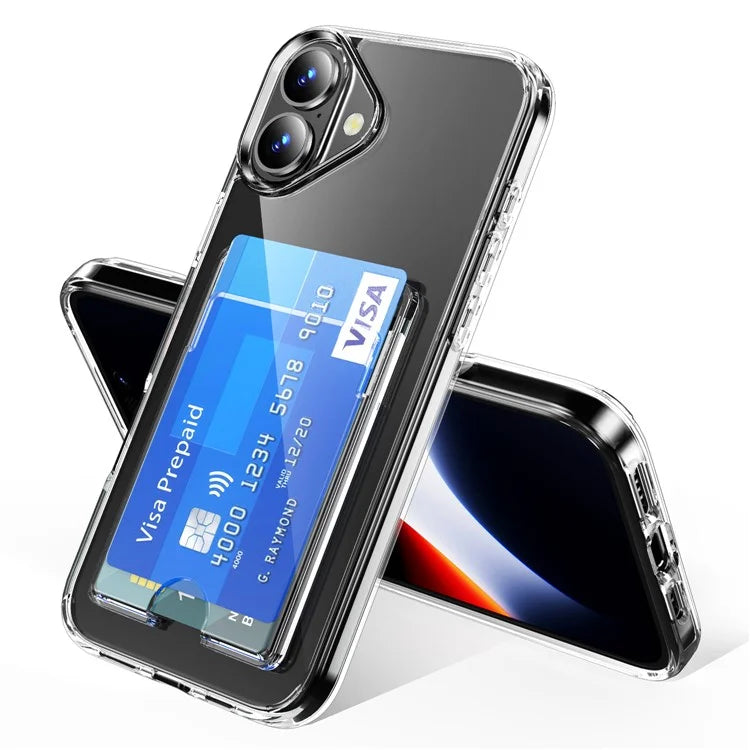 For iPhone 16 Clear Case TPU+PC+Acrylic Cell Phone Case with Card Holder