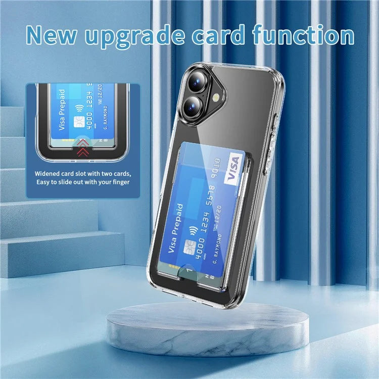 For iPhone 16 Clear Case TPU+PC+Acrylic Cell Phone Case with Card Holder