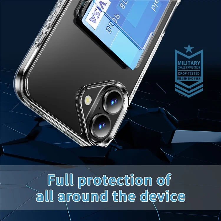 For iPhone 16 Clear Case TPU+PC+Acrylic Cell Phone Case with Card Holder