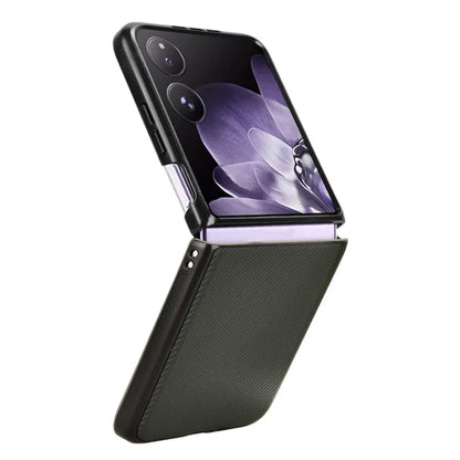 For Xiaomi Mix Flip 5G Case Carbon Fiber Texture Shockproof PU+PC Phone Cover