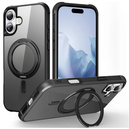 For iPhone 16 Plus Case Compatible with MagSafe Rotatable Ring Kickstand TPU+PC Phone Cover