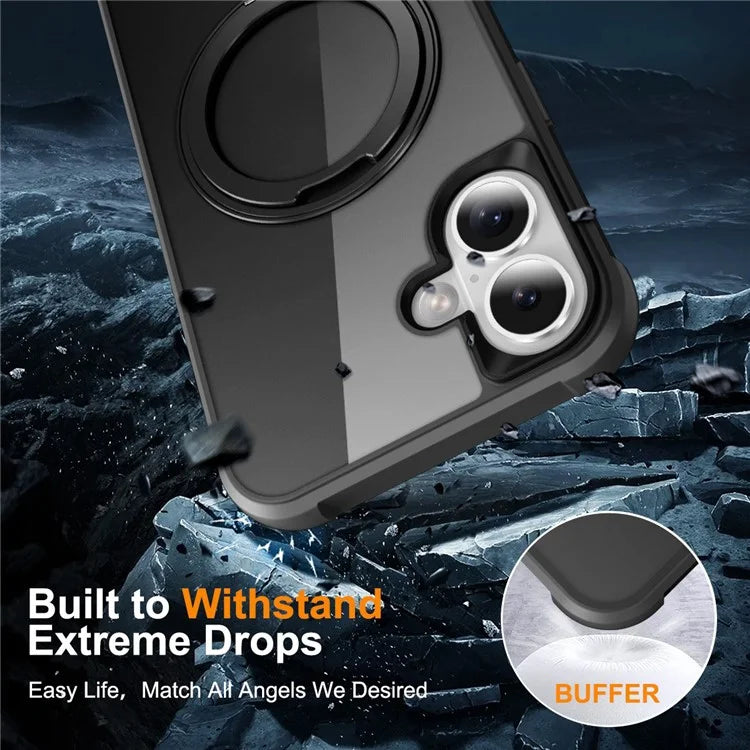 For iPhone 16 Plus Case Compatible with MagSafe Rotatable Ring Kickstand TPU+PC Phone Cover