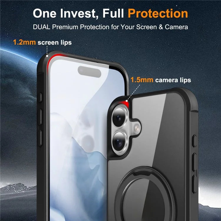 For iPhone 16 Plus Case Compatible with MagSafe Rotatable Ring Kickstand TPU+PC Phone Cover