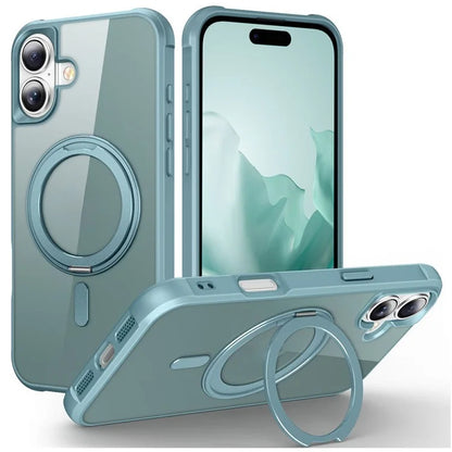 For iPhone 16 Plus Case Compatible with MagSafe Rotatable Ring Kickstand TPU+PC Phone Cover