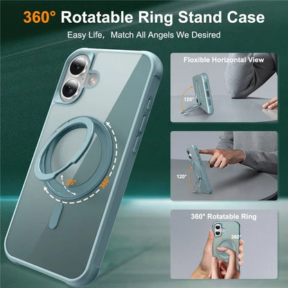 For iPhone 16 Plus Case Compatible with MagSafe Rotatable Ring Kickstand TPU+PC Phone Cover