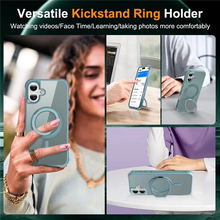 For iPhone 16 Plus Case Compatible with MagSafe Rotatable Ring Kickstand TPU+PC Phone Cover