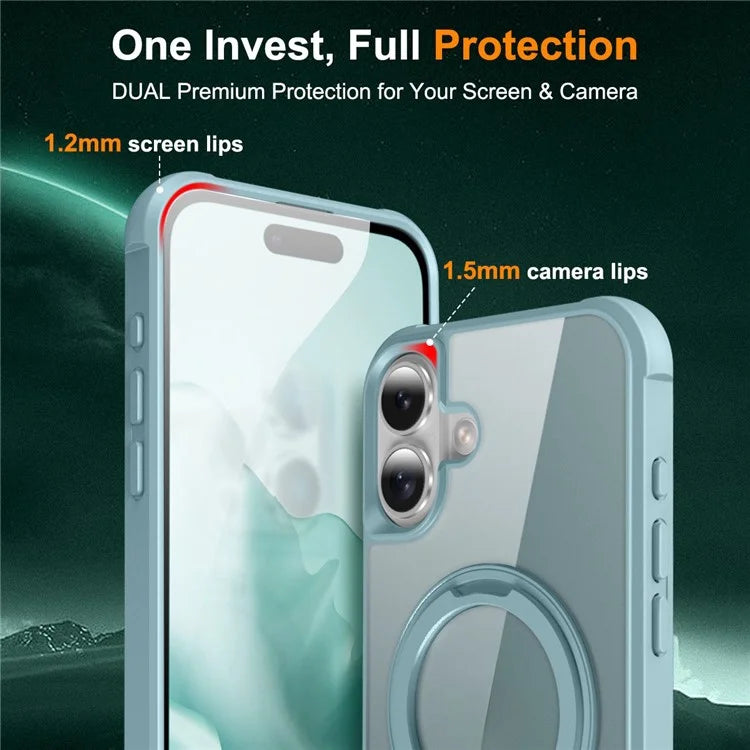 For iPhone 16 Plus Case Compatible with MagSafe Rotatable Ring Kickstand TPU+PC Phone Cover