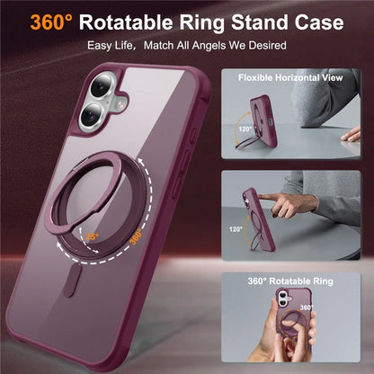 For iPhone 16 Plus Case Compatible with MagSafe Rotatable Ring Kickstand TPU+PC Phone Cover
