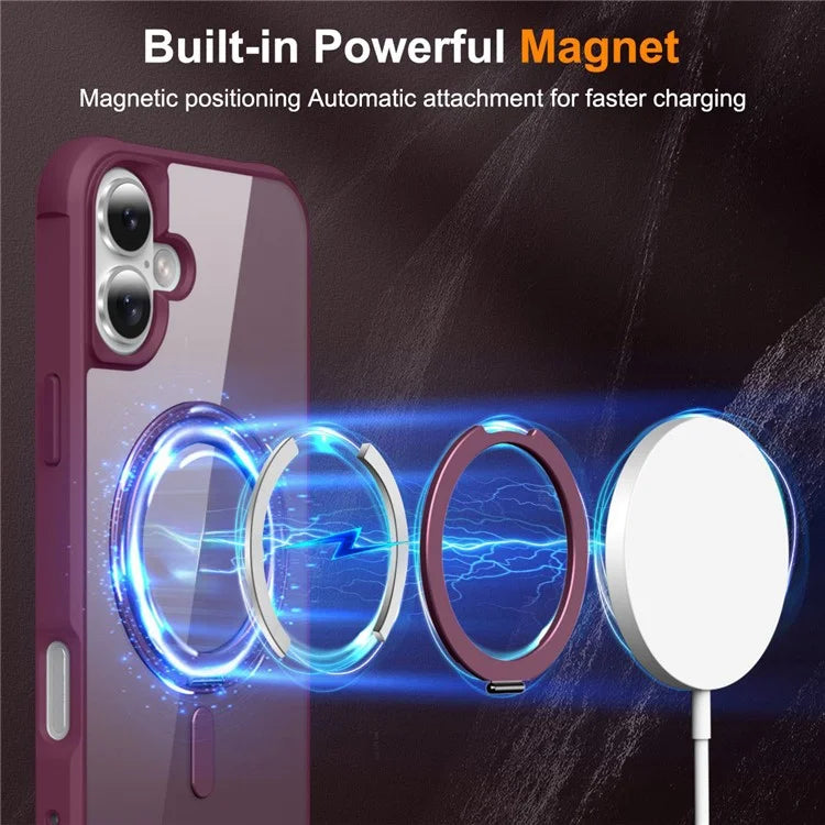 For iPhone 16 Plus Case Compatible with MagSafe Rotatable Ring Kickstand TPU+PC Phone Cover