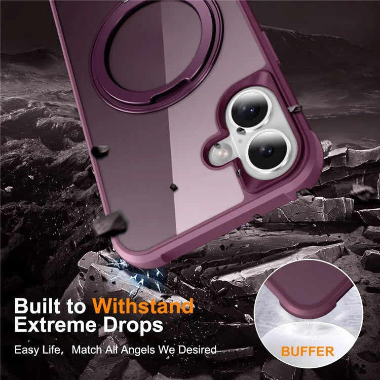 For iPhone 16 Plus Case Compatible with MagSafe Rotatable Ring Kickstand TPU+PC Phone Cover