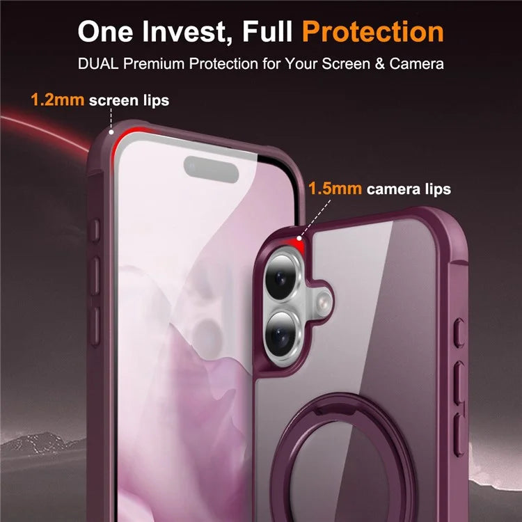 For iPhone 16 Plus Case Compatible with MagSafe Rotatable Ring Kickstand TPU+PC Phone Cover