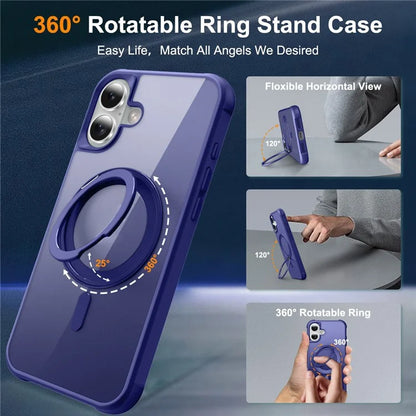 For iPhone 16 Plus Case Compatible with MagSafe Rotatable Ring Kickstand TPU+PC Phone Cover