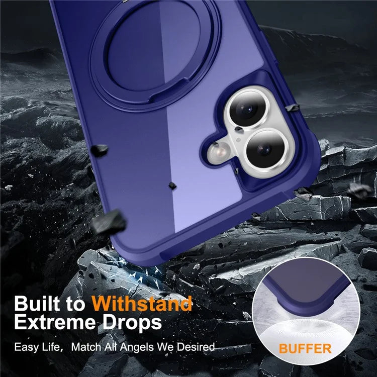 For iPhone 16 Plus Case Compatible with MagSafe Rotatable Ring Kickstand TPU+PC Phone Cover