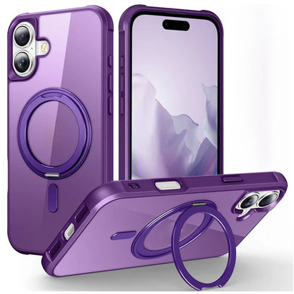 For iPhone 16 Plus Case Compatible with MagSafe Rotatable Ring Kickstand TPU+PC Phone Cover