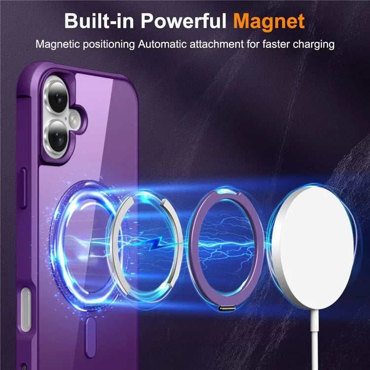 For iPhone 16 Plus Case Compatible with MagSafe Rotatable Ring Kickstand TPU+PC Phone Cover