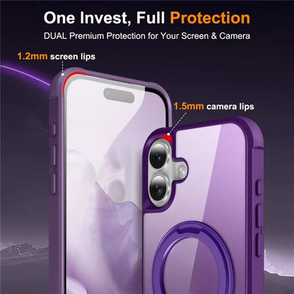 For iPhone 16 Plus Case Compatible with MagSafe Rotatable Ring Kickstand TPU+PC Phone Cover