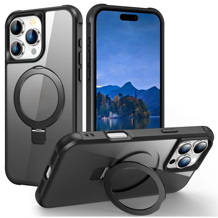 For iPhone 16 Pro Case Compatible with MagSafe Ring Holder Kickstand TPU+PC Phone Cover