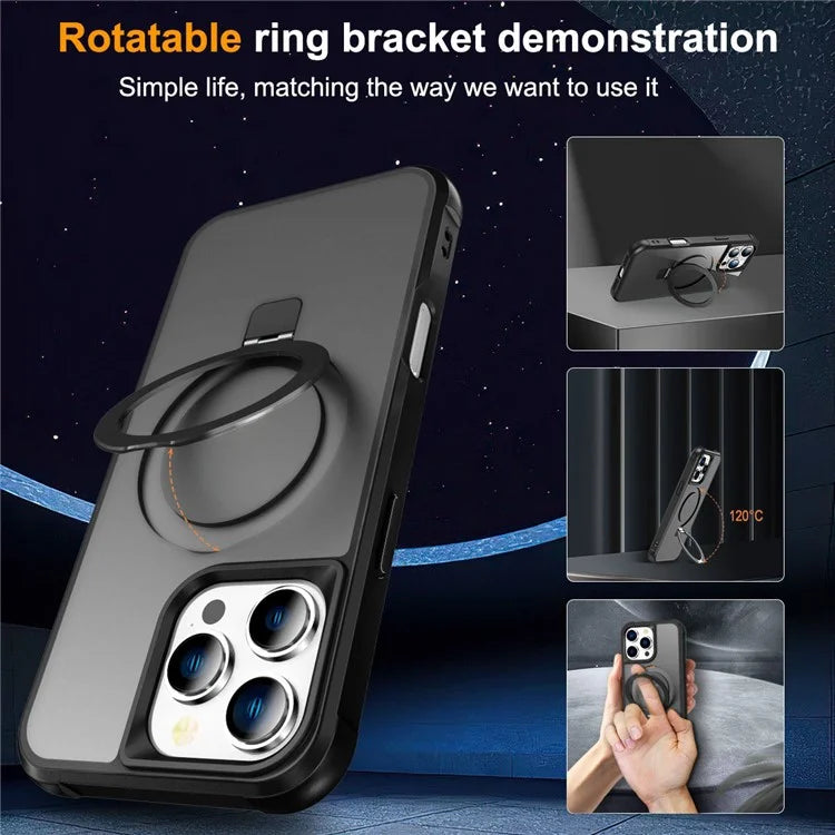 For iPhone 16 Pro Case Compatible with MagSafe Ring Holder Kickstand TPU+PC Phone Cover