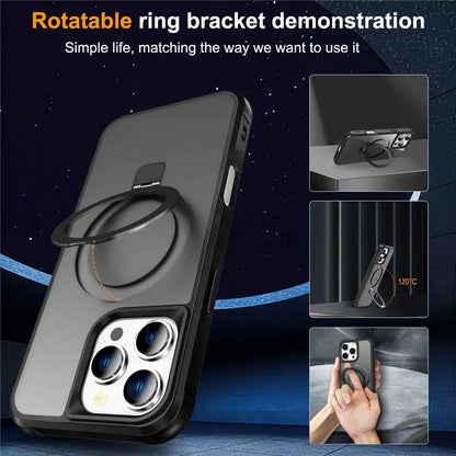 For iPhone 16 Pro Case Compatible with MagSafe Ring Holder Kickstand TPU+PC Phone Cover