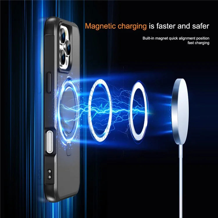 For iPhone 16 Pro Case Compatible with MagSafe Ring Holder Kickstand TPU+PC Phone Cover