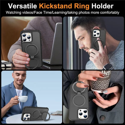 For iPhone 16 Pro Case Compatible with MagSafe Ring Holder Kickstand TPU+PC Phone Cover