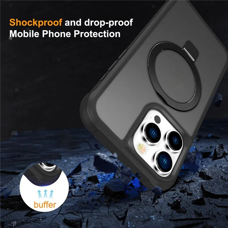 For iPhone 16 Pro Case Compatible with MagSafe Ring Holder Kickstand TPU+PC Phone Cover