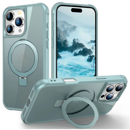 For iPhone 16 Pro Case Compatible with MagSafe Ring Holder Kickstand TPU+PC Phone Cover
