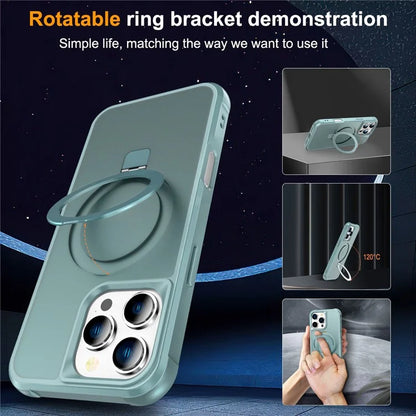 For iPhone 16 Pro Case Compatible with MagSafe Ring Holder Kickstand TPU+PC Phone Cover
