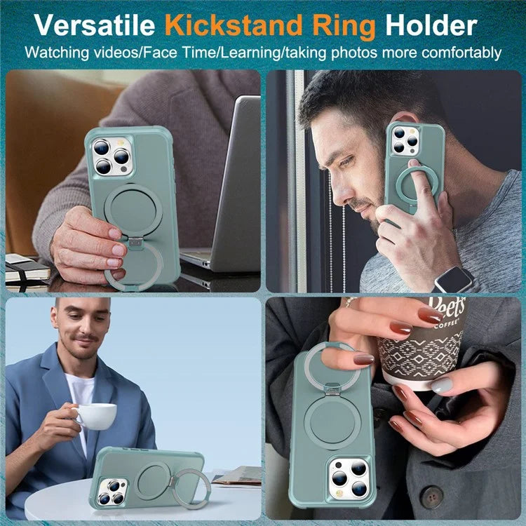 For iPhone 16 Pro Case Compatible with MagSafe Ring Holder Kickstand TPU+PC Phone Cover