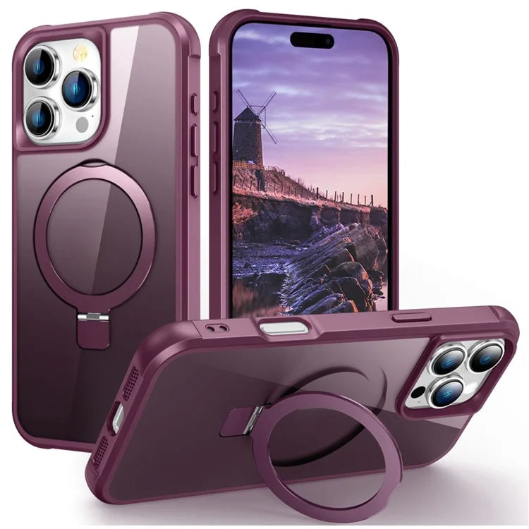 For iPhone 16 Pro Case Compatible with MagSafe Ring Holder Kickstand TPU+PC Phone Cover