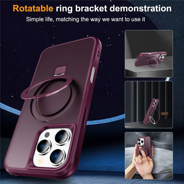 For iPhone 16 Pro Case Compatible with MagSafe Ring Holder Kickstand TPU+PC Phone Cover